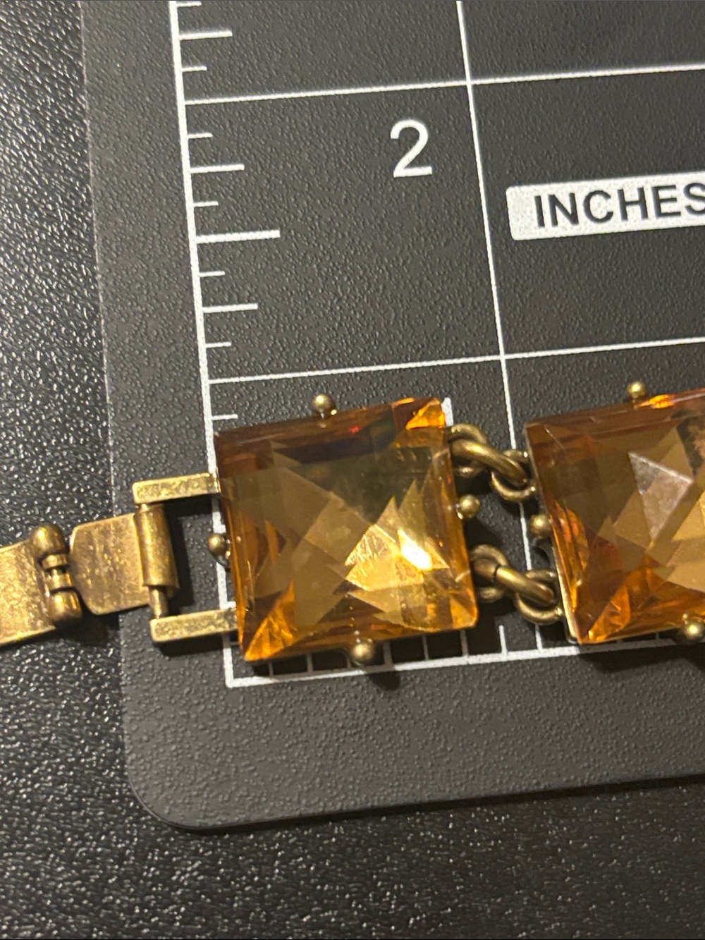 Vintage J. Crew Amber Crystal Link Bracelet Faceted Pyramid Glass - Picture 7 of 17